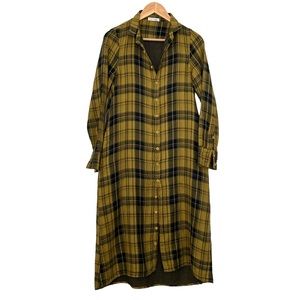 Free People Plaid Long Sleeve Shirt Dress - Yellow and Black